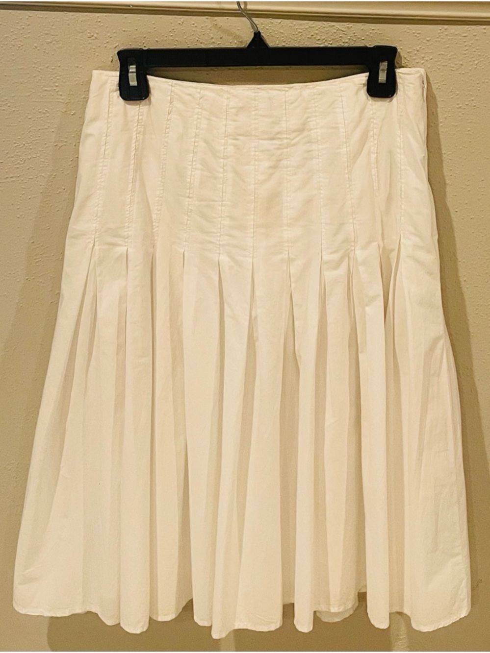 J. Crew White A-Line Knee-Length Skirt with Smocked Pleats